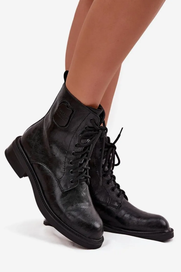 Damskie Maciejka Skórzane Botki Workery Damskie Z Ozdobnym Detalem K7180-01 Czarne