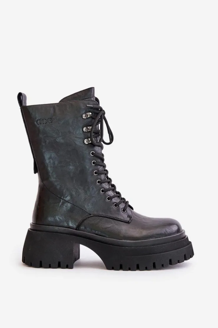 GOE Botki Ocieplane|Czarne Botki*Skórzane Botki Workery Damskie Ocieplane OO2N4121 Czarne