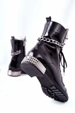 New Laura Messi Skórzane Botki Workery Czarne 2209