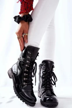 New Laura Messi Skórzane Botki Workery Czarne 2209