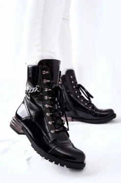 New Laura Messi Skórzane Botki Workery Czarne 2209