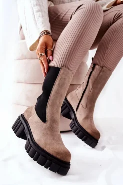 Best Laura Messi Skórzane Botki Workery Jasnobeżowe 2421