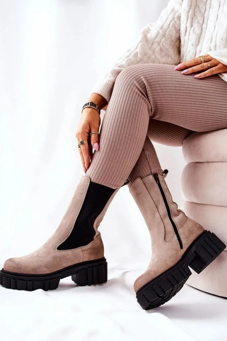 Best Laura Messi Skórzane Botki Workery Jasnobeżowe 2421