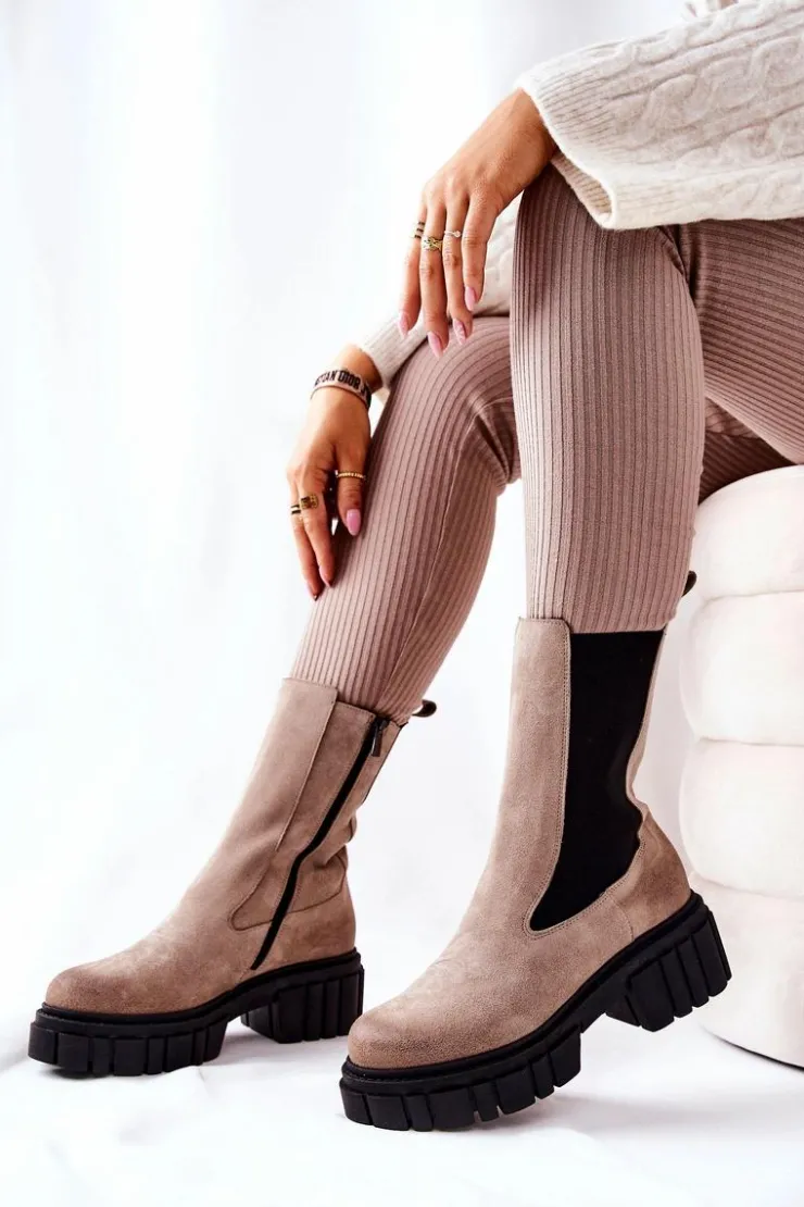 Best Laura Messi Skórzane Botki Workery Jasnobeżowe 2421