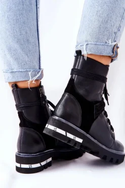 Maciejka Botki Maciejka|Botki Sznurowane*Skórzane Botki Workery Czarne 05219-01
