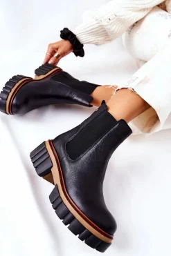 Damskie Maciejka Skórzane Botki Workery Czarne 05312-01