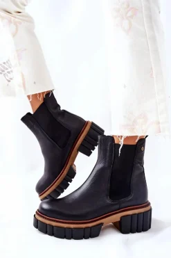 Damskie Maciejka Skórzane Botki Workery Czarne 05312-01