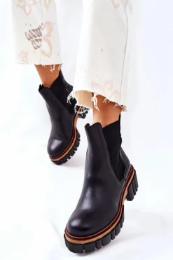 Damskie Maciejka Skórzane Botki Workery Czarne 05312-01