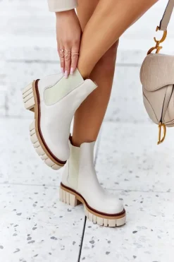 Maciejka Botki Maciejka|Brązowe I Beżowe Botki*Skórzane Botki Workery Beżowe 05312-04