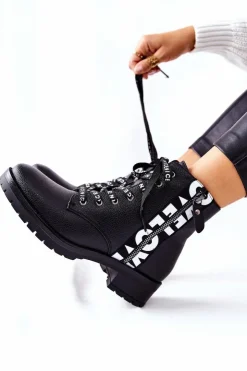 Damskie Boto Skórzane Botki Workery Na Suwak Czarne Henri