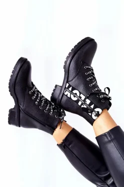 Damskie Boto Skórzane Botki Workery Na Suwak Czarne Henri