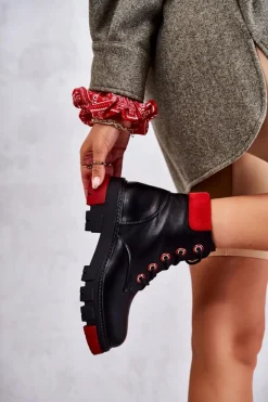 Sale Boto Skórzane Botki Workery Na Suwak Czarne Messa