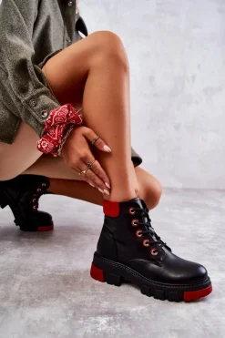 Sale Boto Skórzane Botki Workery Na Suwak Czarne Messa