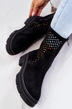 Damskie Boto Skórzane Botki Workery Nicole Czarne 2711