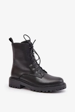 New Evento Skórzane Botki Workery Ocieplane Na Zamek Czarne Elosie