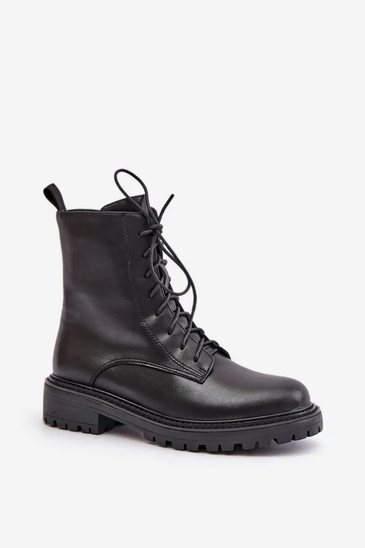 New Evento Skórzane Botki Workery Ocieplane Na Zamek Czarne Elosie