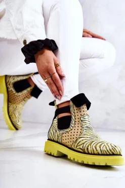 Damskie Maciejka Skórzane Botki Wsuwane 05324-07 Żółte