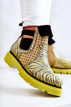 Damskie Maciejka Skórzane Botki Wsuwane 05324-07 Żółte