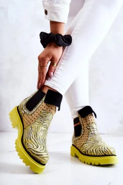 Damskie Maciejka Skórzane Botki Wsuwane 05324-07 Żółte