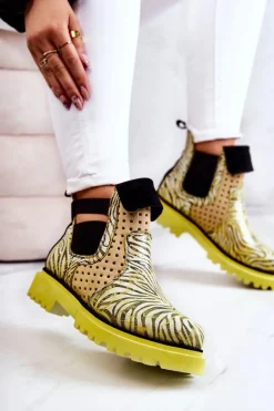 Damskie Maciejka Skórzane Botki Wsuwane 05324-07 Żółte