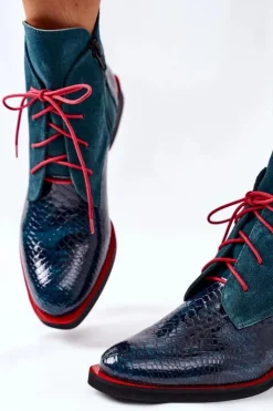 Hot Boto Skórzane Botki Z Krokodylim Wzorem Zielone Cheyenne