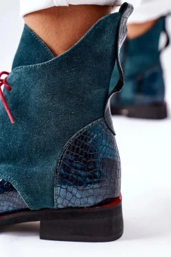 Hot Boto Skórzane Botki Z Krokodylim Wzorem Zielone Cheyenne
