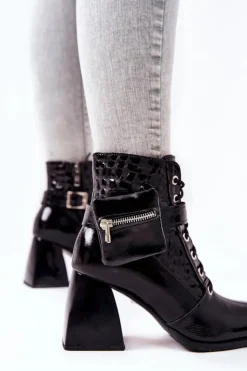 Best Boto Skórzane Botki Z Nerką Czarne Cannie