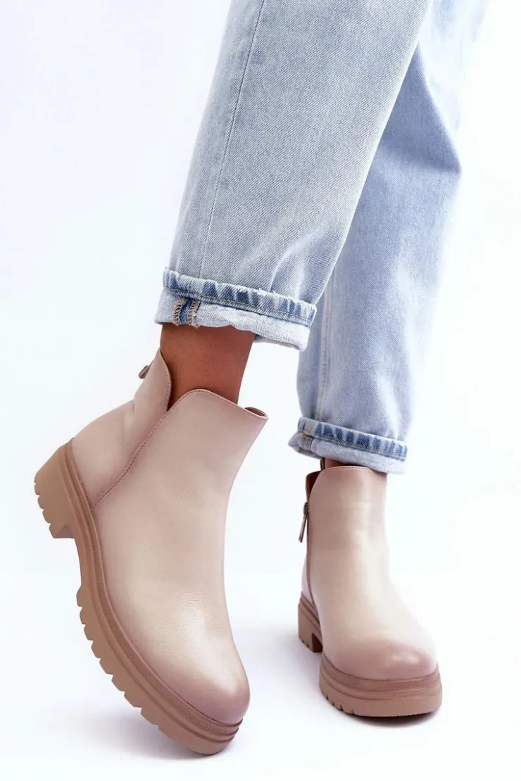 Discount Buty damskie Vinceza Skórzane Botki Z Niską Cholewką Beżowe Foteini