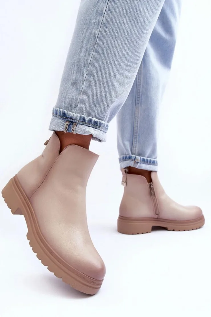 Discount Buty damskie Vinceza Skórzane Botki Z Niską Cholewką Beżowe Foteini