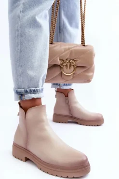 Discount Buty damskie Vinceza Skórzane Botki Z Niską Cholewką Beżowe Foteini