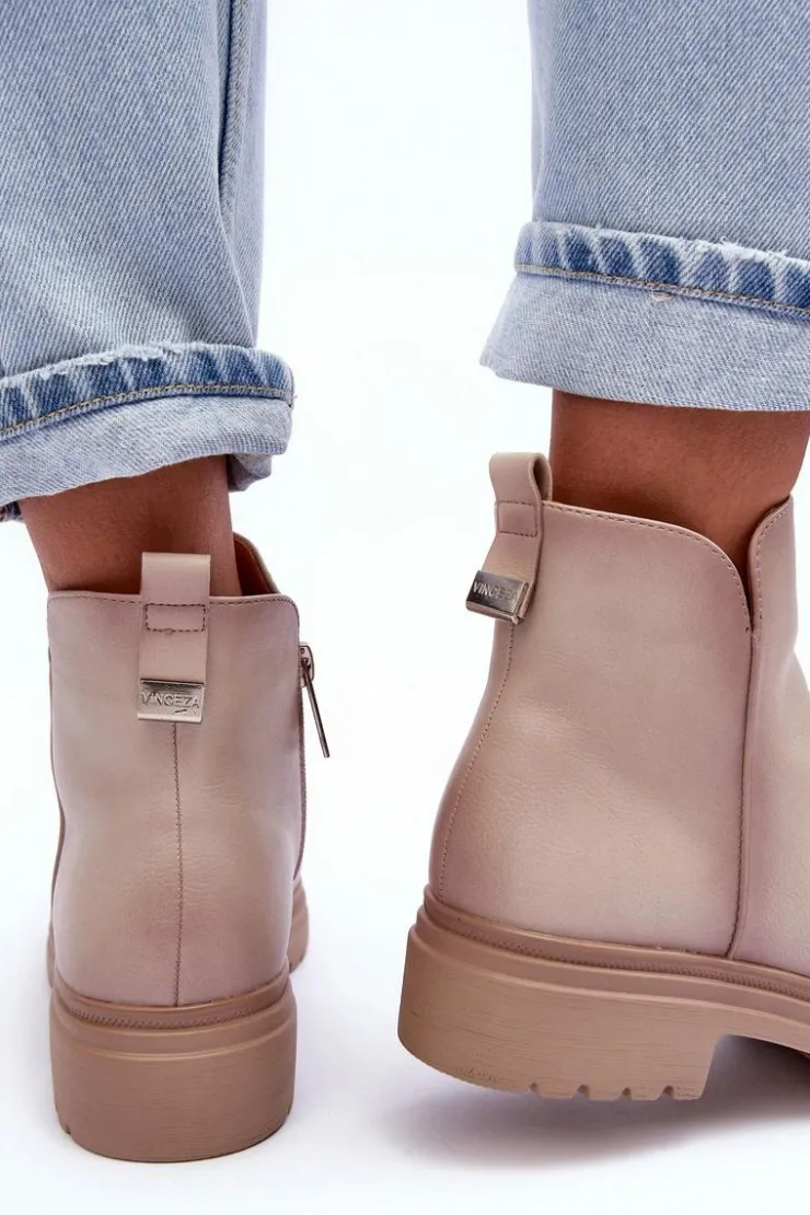 Discount Buty damskie Vinceza Skórzane Botki Z Niską Cholewką Beżowe Foteini