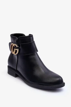 Hot Boto Skórzane Botki Z Ozdobą Czarne Galos