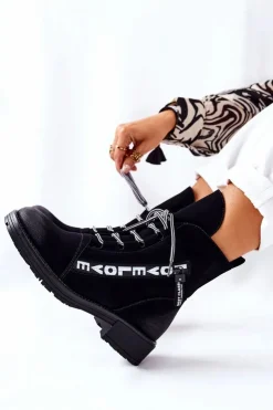 Damskie Boto Skórzane Botki Z Ozdobnym Suwakiem Czarne Lomissa