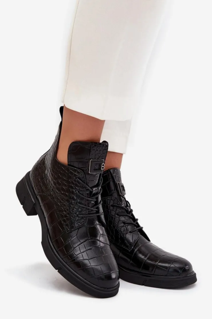 Best Buty damskie Vinceza Skórzane Botki Z Ozdobnym Tłoczeniem Ocieplane Vinceza 66815 Czarne