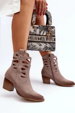 Best Maciejka Skórzane Botki Z Wycięciami 06412-04 Beżowe Beżowy