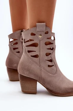 Best Maciejka Skórzane Botki Z Wycięciami 06412-04 Beżowe Beżowy