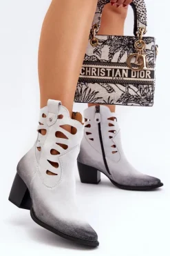 Damskie Maciejka Skórzane Botki Z Wycięciami 06412-11 Białe