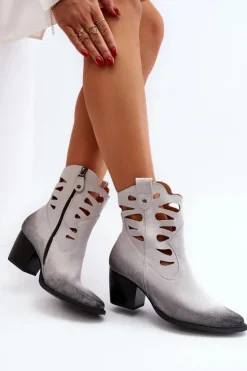 Damskie Maciejka Skórzane Botki Z Wycięciami 06412-11 Białe