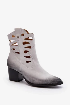 Damskie Maciejka Skórzane Botki Z Wycięciami 06412-11 Białe