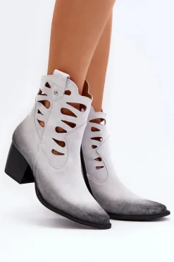 Damskie Maciejka Skórzane Botki Z Wycięciami 06412-11 Białe