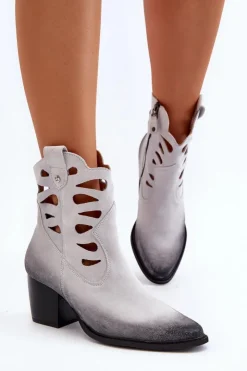 Damskie Maciejka Skórzane Botki Z Wycięciami 06412-11 Białe