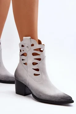 Damskie Maciejka Skórzane Botki Z Wycięciami 06412-11 Białe