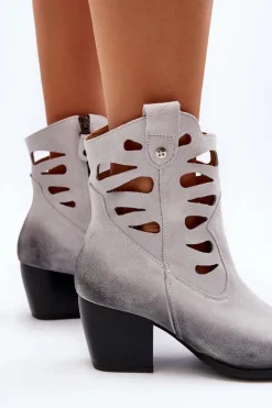 Damskie Maciejka Skórzane Botki Z Wycięciami 06412-11 Białe