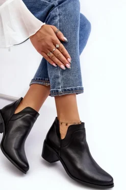 Sale Boto Skórzane Botki Z Wycięciami Na Obcasie Czarne Dalros