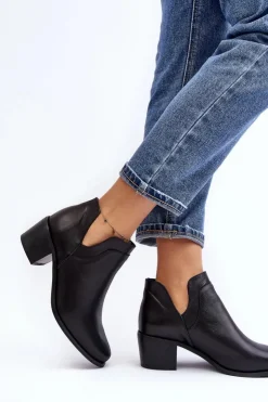 Sale Boto Skórzane Botki Z Wycięciami Na Obcasie Czarne Dalros