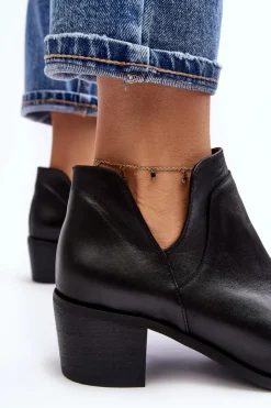 Sale Boto Skórzane Botki Z Wycięciami Na Obcasie Czarne Dalros