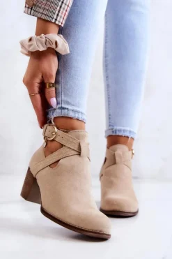 Boto Botki Wiosenne|Botki Na Słupku*Skórzane Botki Z Wycięciem Na Słupku Beżowe Lemar Axelle
