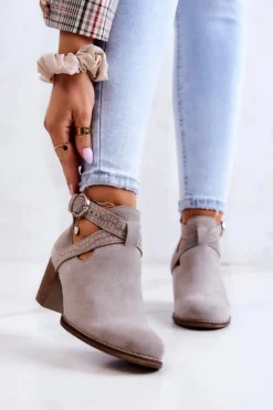 Clearance Boto Skórzane Botki Z Wycięciem Na Słupku Szare Axelle