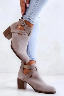 Clearance Boto Skórzane Botki Z Wycięciem Na Słupku Szare Axelle