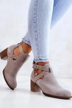 Clearance Boto Skórzane Botki Z Wycięciem Na Słupku Szare Axelle